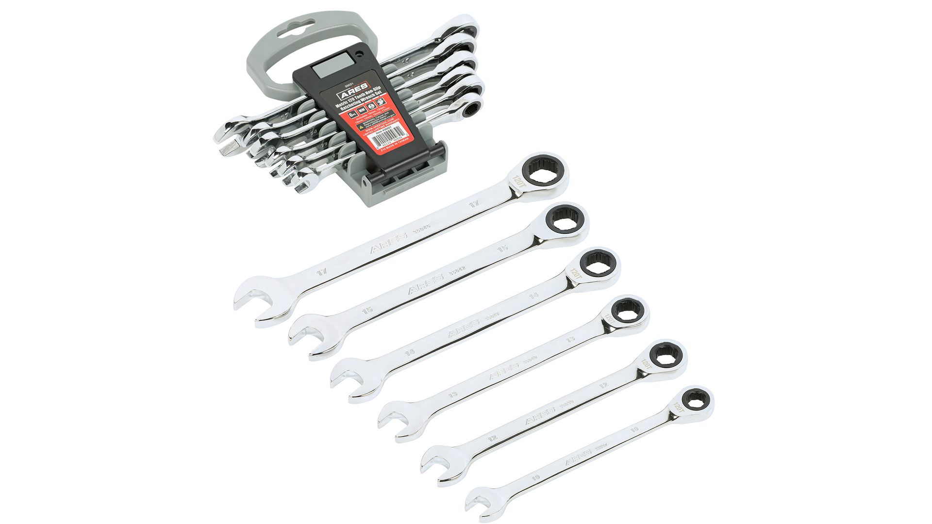 ARES 6-pc 120-Tooth Metric Non-Slip Ratcheting Wrench Set, No. 35021