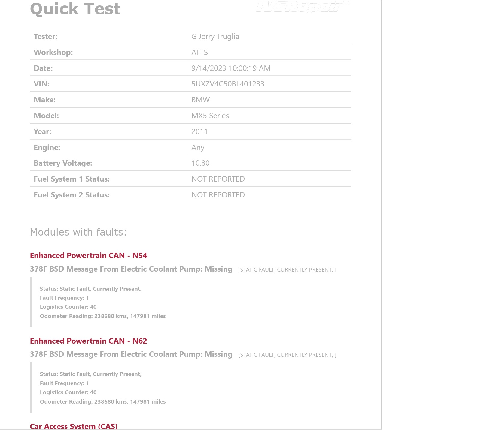 Figure 1- The results of a full-vehicle DTC scan.