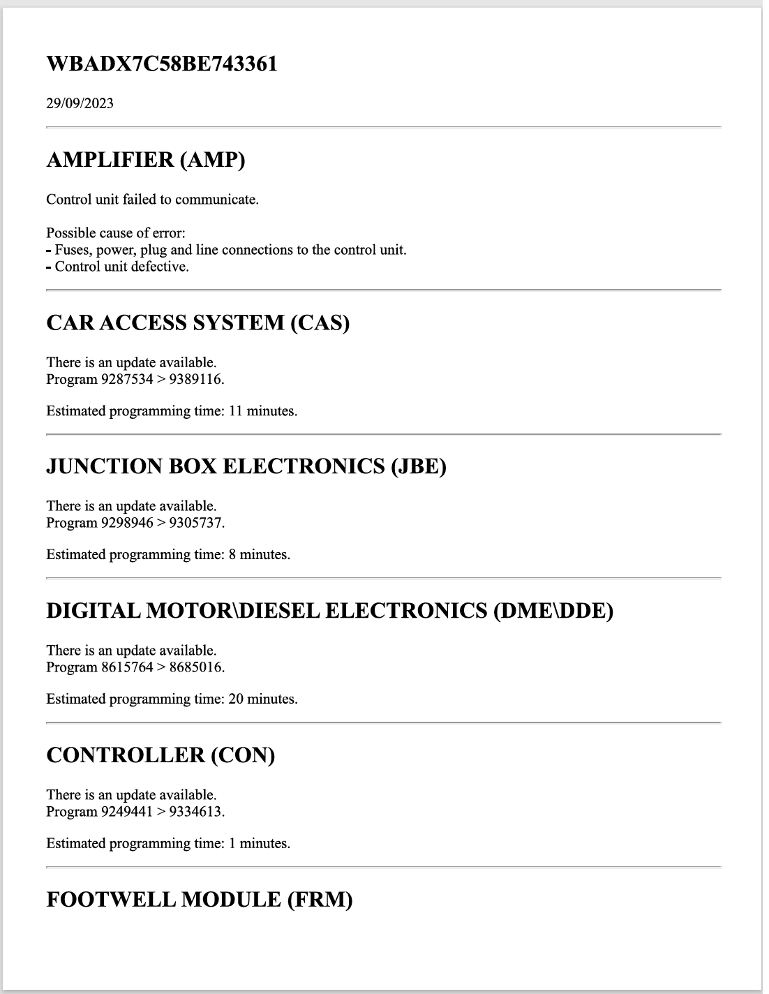 Figure 3- The result of a full vehicle DTC scan.