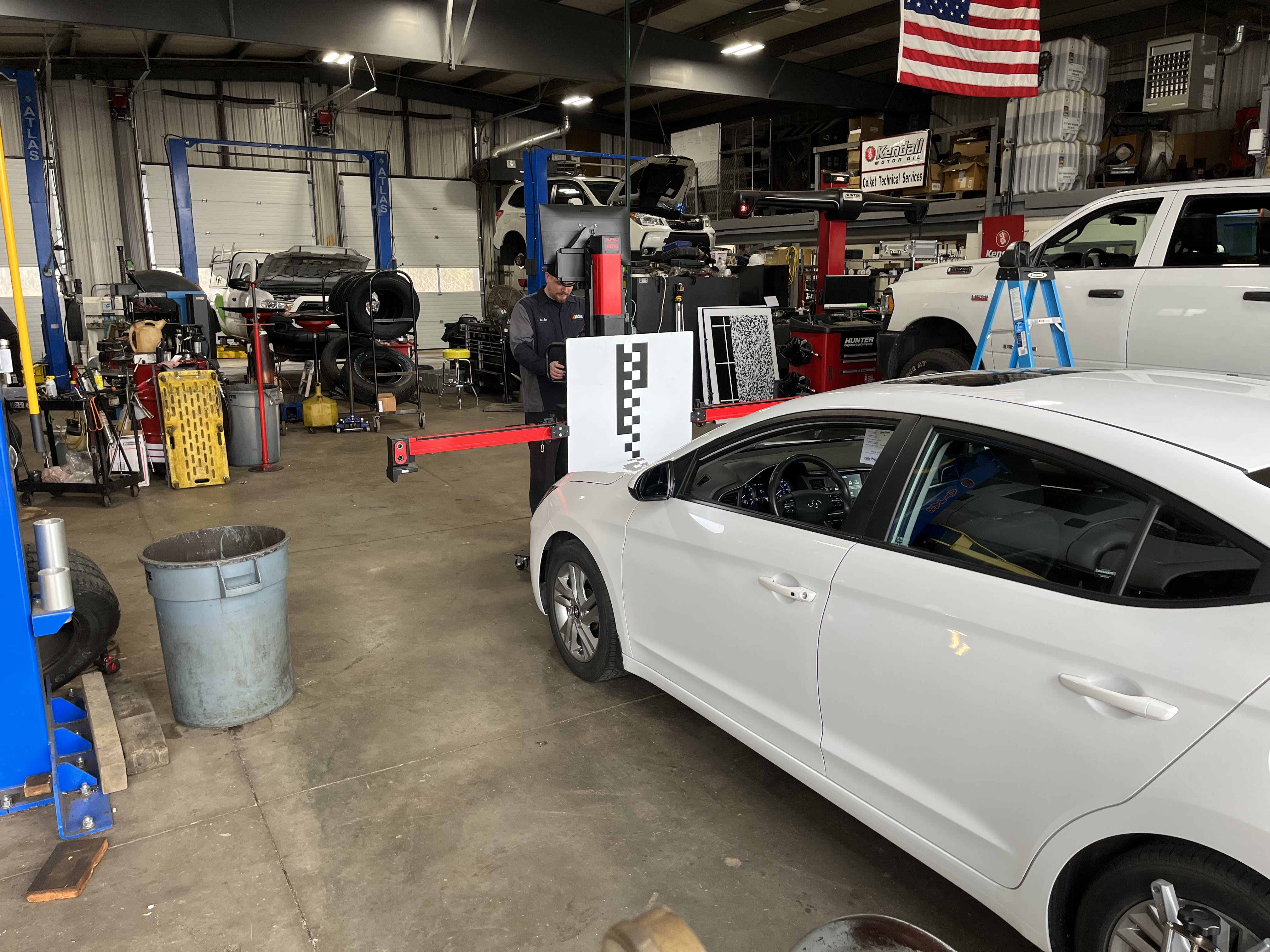 Figure 4- An ADAS calibration being performed to illustrate the diversity of repairs that we perform in our shop on modern vehicles.
