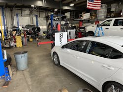 Figure 4- An ADAS calibration being performed to illustrate the diversity of repairs that we perform in our shop on modern vehicles. Figure 4- An ADAS calibration being performed to illustrate the diversity of repairs that we perform in our shop on modern vehicles.