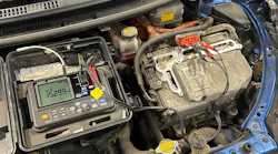 Hioki 3548 showing 152.99 milliohms of U-to-V phase resistances on a 2013 Toyota Prius C.
