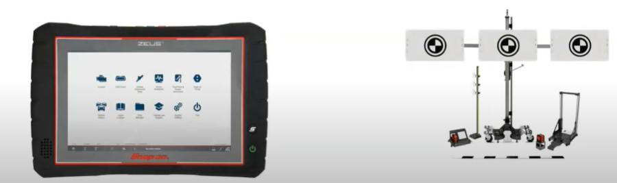 Pictured above: A Snap-on scan tool, the ZEUS+ (left) and a John Bean ADAS calibration system (right).