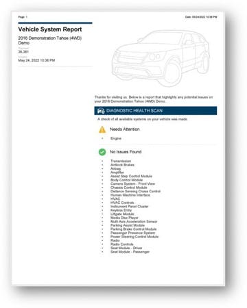 Vehicle system report