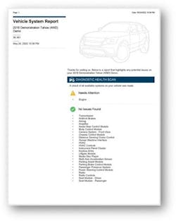 Vehicle system report Vehicle system report