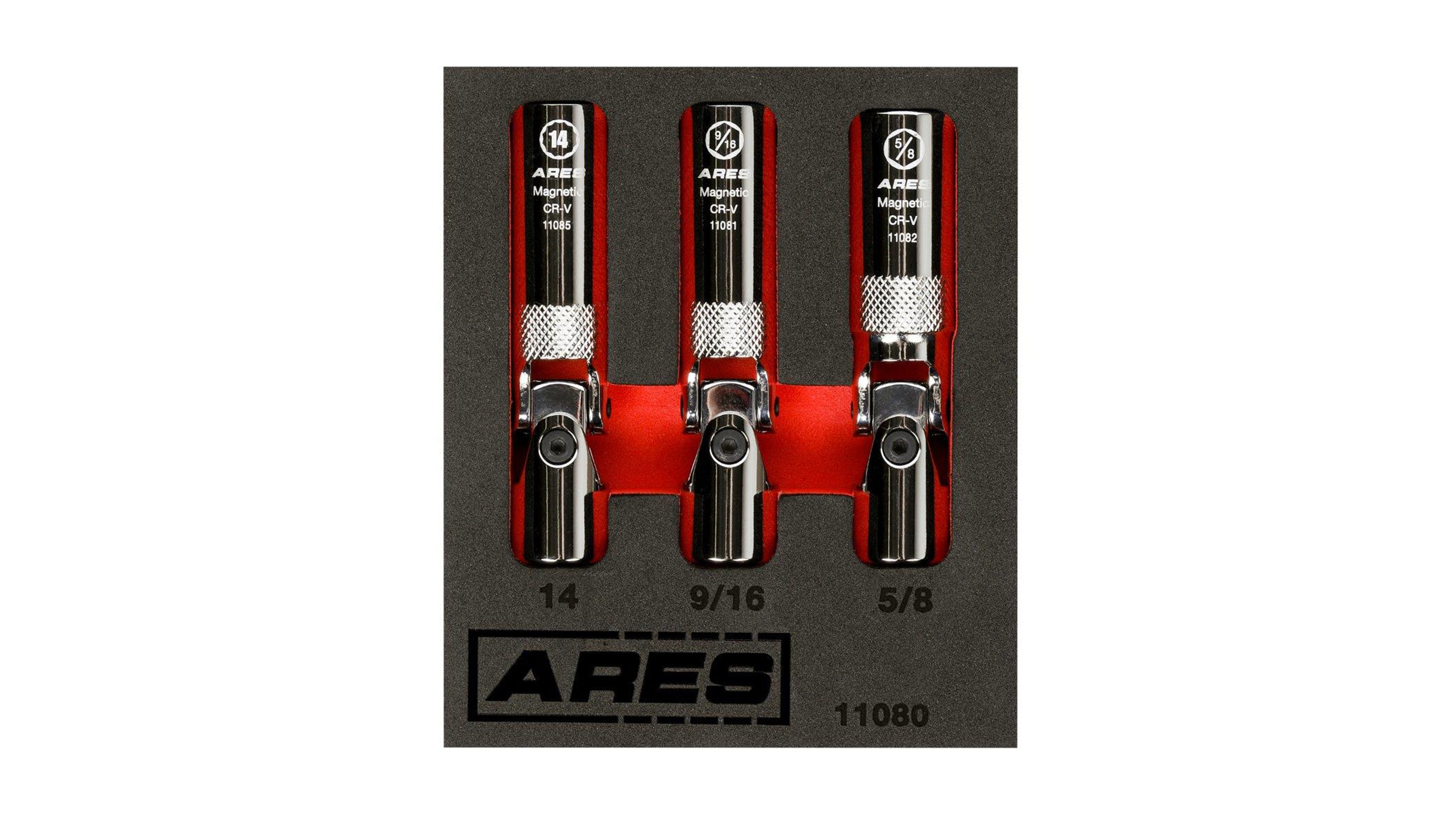 ARES 3-pc Spring Loaded Universal Joint Magnetic Spark Plug Socket Set, No. 11080