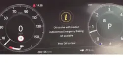 The instrument display may show a message “Autonomous Emergency Braking not available.”
