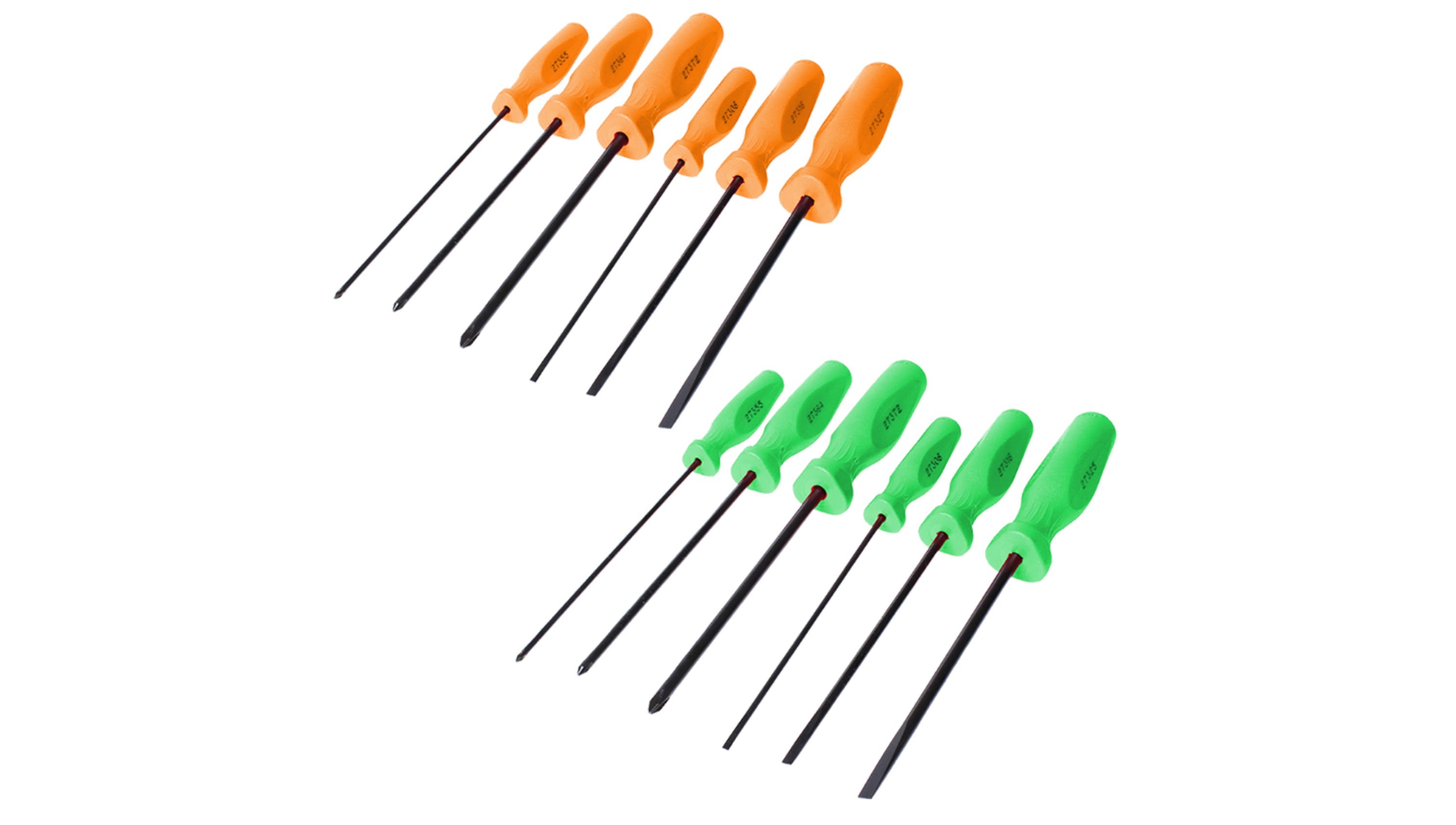 6-pc Slotted and Phillips Hi-Vis Handled Screwdriver Set, Nos. 27021LTHVO and 27021LTHVG