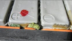 Figure 6 - This corrosion can occur at battery block terminals and create true battery block performance issues and/or perceived block issues from skewed voltage sensor readings. (Courtesy John Forro) Figure 6 - This corrosion can occur at battery block terminals and create true battery block performance issues and/or perceived block issues from skewed voltage sensor readings. (Courtesy John Forro)