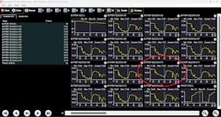 Figure 7- This graphed data capture from a Snap-on scan tool demonstrates another example of a faulted battery block. (Courtesy Dave Wagner) Figure 7- This graphed data capture from a Snap-on scan tool demonstrates another example of a faulted battery block. (Courtesy Dave Wagner)
