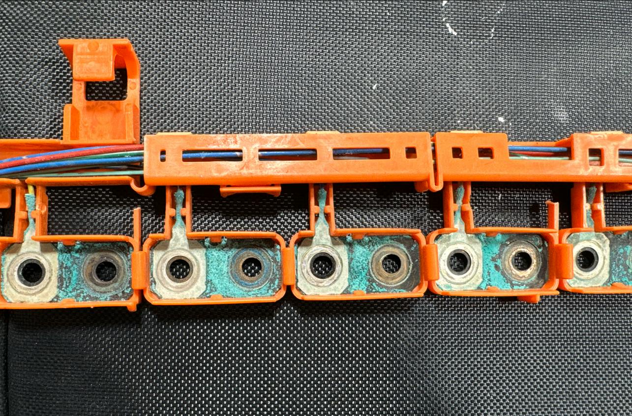 Figure 9 - These battery block voltage sensors are individual thermistor circuits that report to an ECU for diagnostic purposes. Corrosion here creates inaccuracies and causes system faults. (Courtesy John Forro)