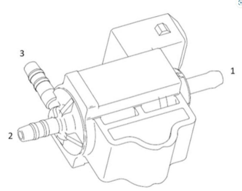 Example of the TCV. When applying compressed air to port #2, a small amount of air should be observed at port #3, and even less at air port #1.