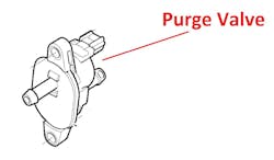 Figure 5- The purge valve, located in the engine compartment, would fail to seal properly when the engine compartment was hot. It was the root cause of the fault and required replacement.