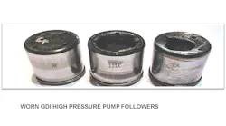 Examples of worn camshaft followers. If followers are worn, chances are the cam lobes are also worn.