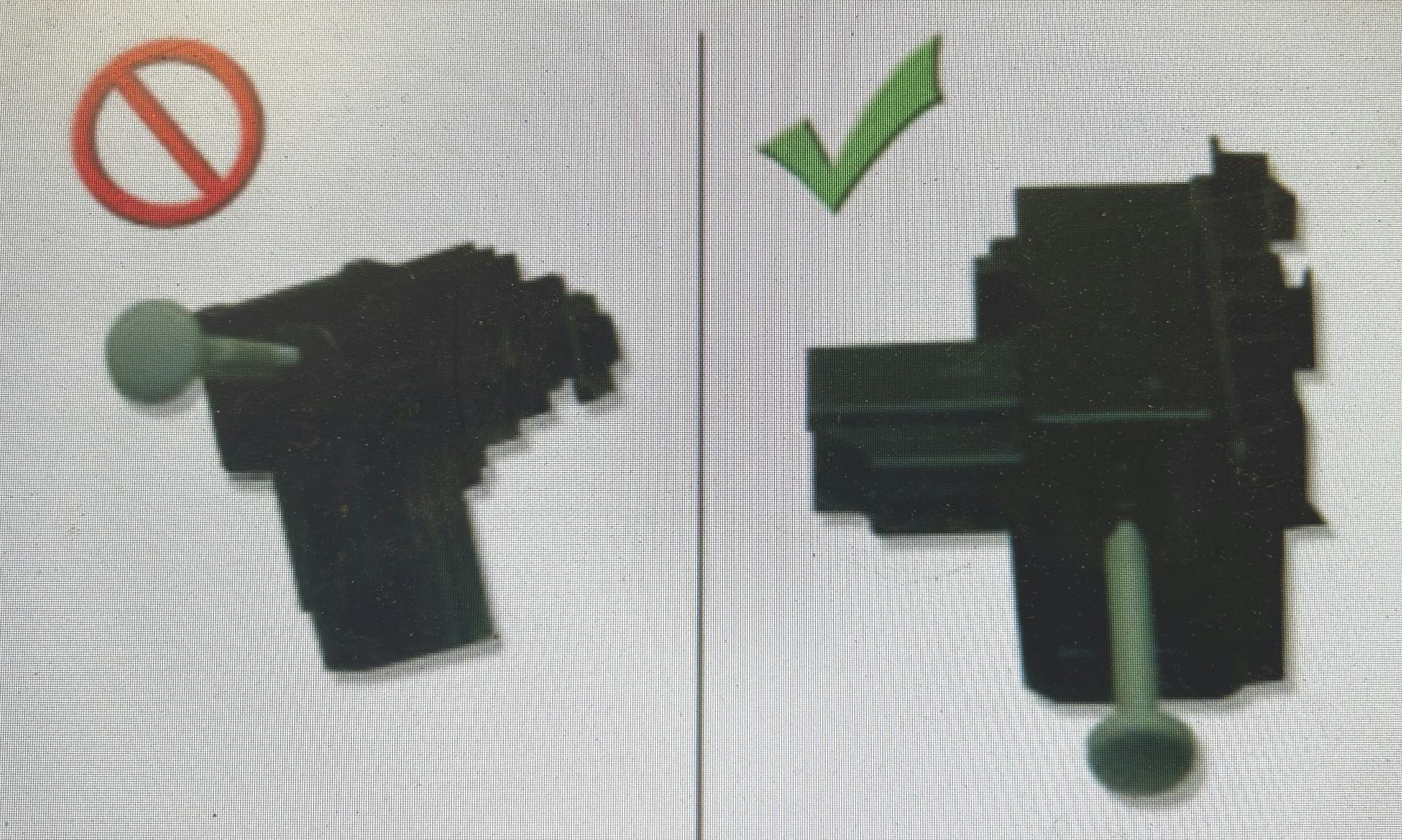 At the left is a switch with an incorrect position. At the right is the correct switch position.