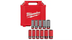 The sockets also have a plastic insert, preventing the lug nut from marring while being used. Constructed with thin walls, the sockets are optimized for users to access the tight spaces around lug nuts.