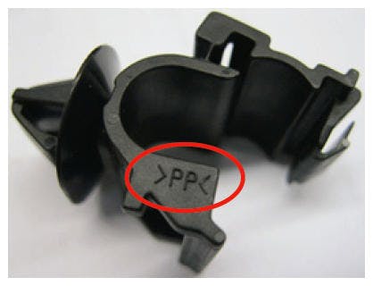 The new PPC clips can be identified by the >PP< symbol that is molded into the part.