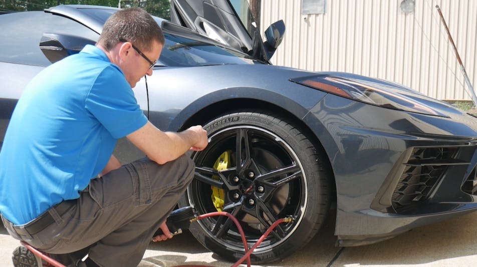 Inflating a tire on a vehicle equipped with TFA.