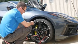 Inflating a tire on a vehicle equipped with TFA. Inflating a tire on a vehicle equipped with TFA.