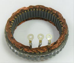 A stator winding removed from a 3-phase motor. (all photos courtesy ACDC) A stator winding removed from a 3-phase motor. (all photos courtesy ACDC)