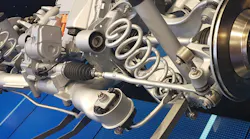 The Electric Power Steering (EPS) is easily adapted to electric or hybrid vehicles. This photo of a rear chassis module shows how the EPS can be incorporated easily into the rear steering of an electric vehicle without the need for hydraulic lines. (all images courtesy author)