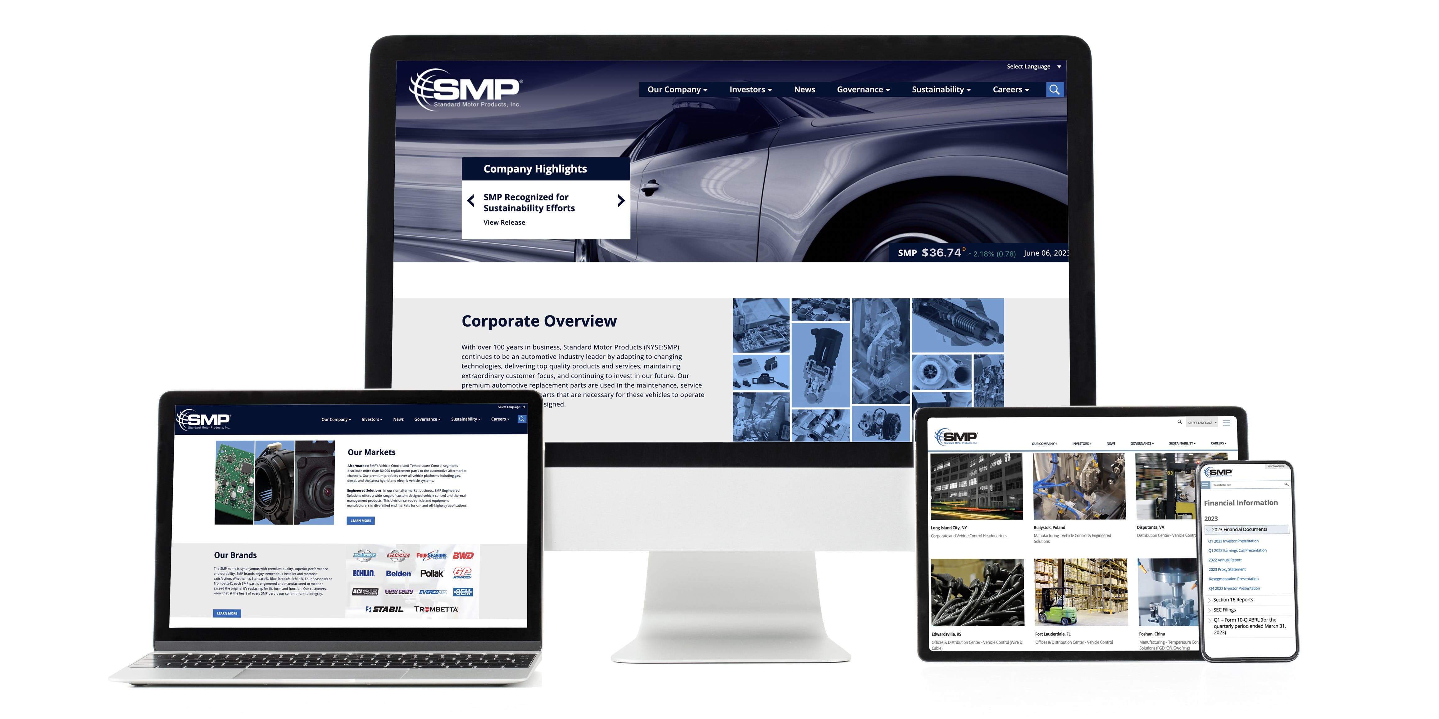 A redesigned homepage includes information on SMP&rsquo;s markets, brands and sustainability efforts and SMP&rsquo;s latest news, earnings and featured reports.