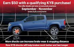 The KYB Fall Maintenace promotion will run from Sept. 1 through Nov. 30. The KYB Fall Maintenace promotion will run from Sept. 1 through Nov. 30.