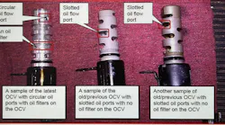 The newest to oldest oil control valves are shown from left to right.