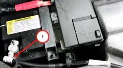 Inspect the small black wire at the battery negative connection.