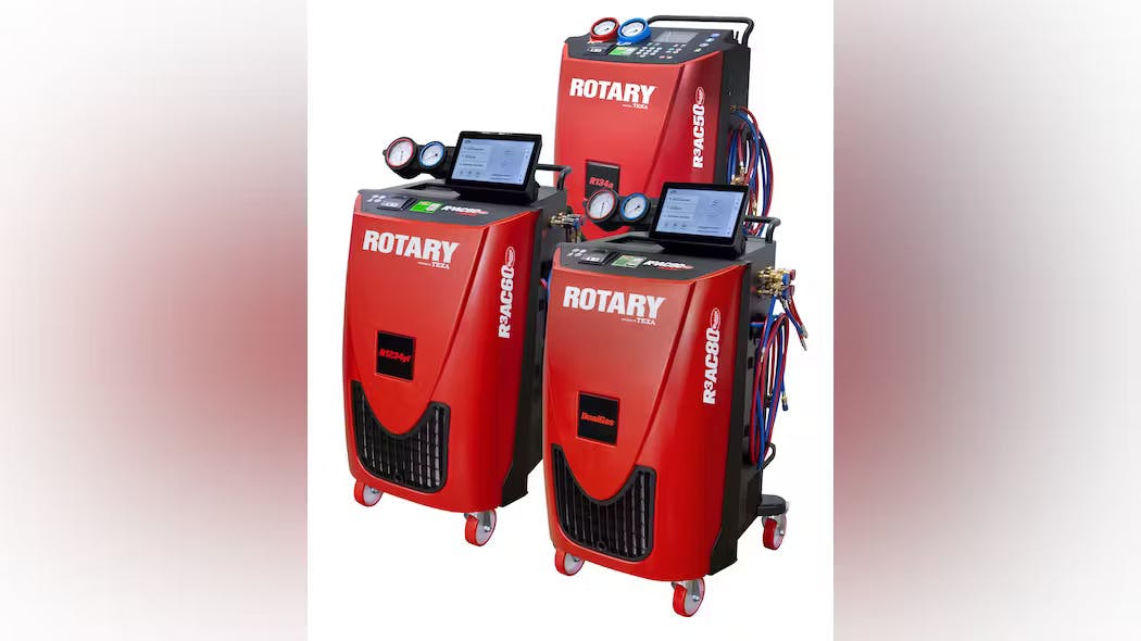 The three models available include the single-gas R3AC50-A (R134a refrigerant compatible); the single-gas R3AC60-YF (R1234yf refrigerant compatible); and the dual-gas R3AC80-AYF (both R134a and R1234yf compatible).
