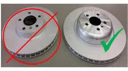 Example of brake disc types. The lightweight style is seen on right.
