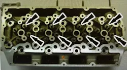 Location of exhaust valves on the 6.7L diesel cylinder head.