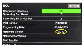 Example of screen showing A030.