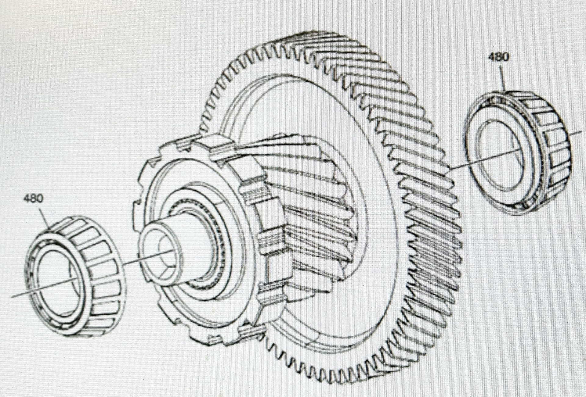 Example of the front differential drive pinion bearings 480.