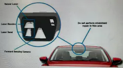 Never attempt glass repairs to this area of the windshield.
