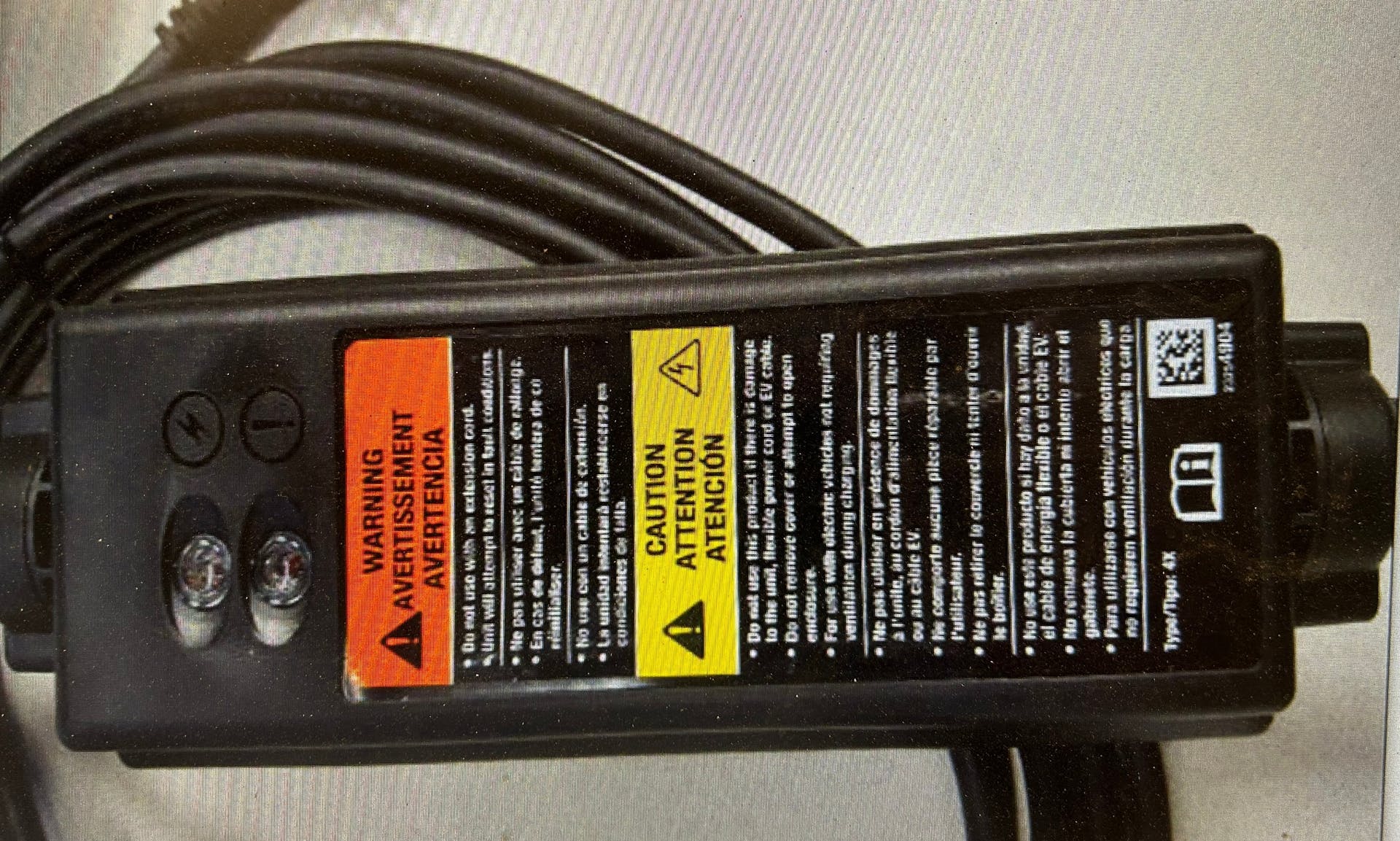 Inspect the 120V portable charge cord assembly for damage.