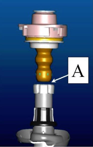 Contact surface of the plastic cap of the strut.
