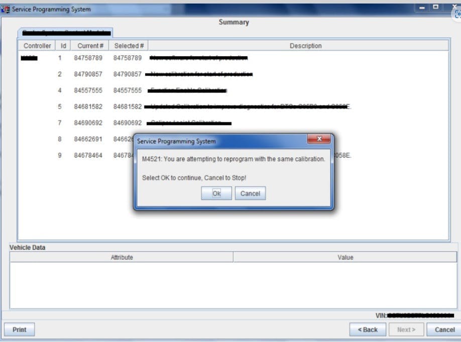 If the Same Calibration/Software warning is noted on the SPS screen, select OK and follow the screen instructions.