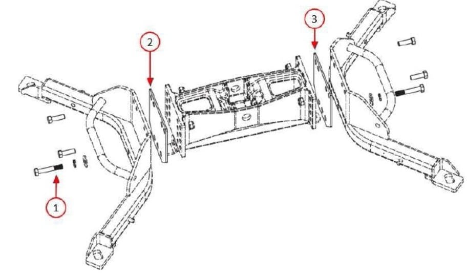 Install the shim(s) in locations shown here as indicated by 2 and/or 3.