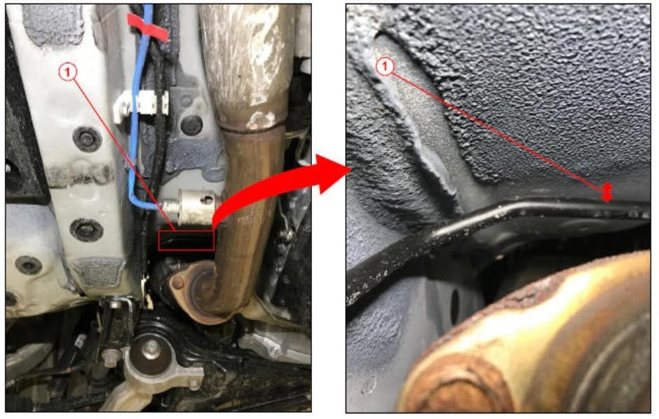 1) Shows the potential contact area (at right is a closer view).