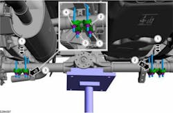 Using new fasteners and new U-bolts, tighten in a cross pattern to 98 ft-lbs. Using new fasteners and new U-bolts, tighten in a cross pattern to 98 ft-lbs.