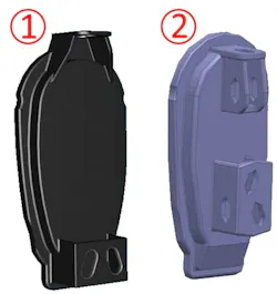 When replacing the brake actuator, verify that the brake actuator has the updated cover (1) old version; 2) updated version.