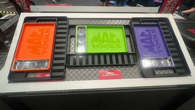 New from the 2024 Mac Tools Fair is the 2-pc Silicone Tray Set in orange, green, and purple.