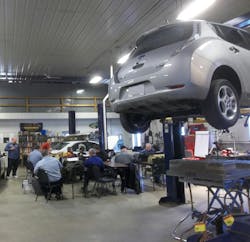 A Nissan Leaf at a technician class.