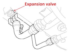 The location of the rear expansion valve made it prudent to also recommend the replacementof the rear evaporator core as the vehicle is eight years old with 185,000 miles on it.