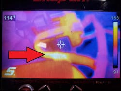 The Snap-on Diagnostic Thermal Imageroffers dual views of the image being targeted. A rawphoto and one indicating the intensity of Infrared radiation (heat signature).