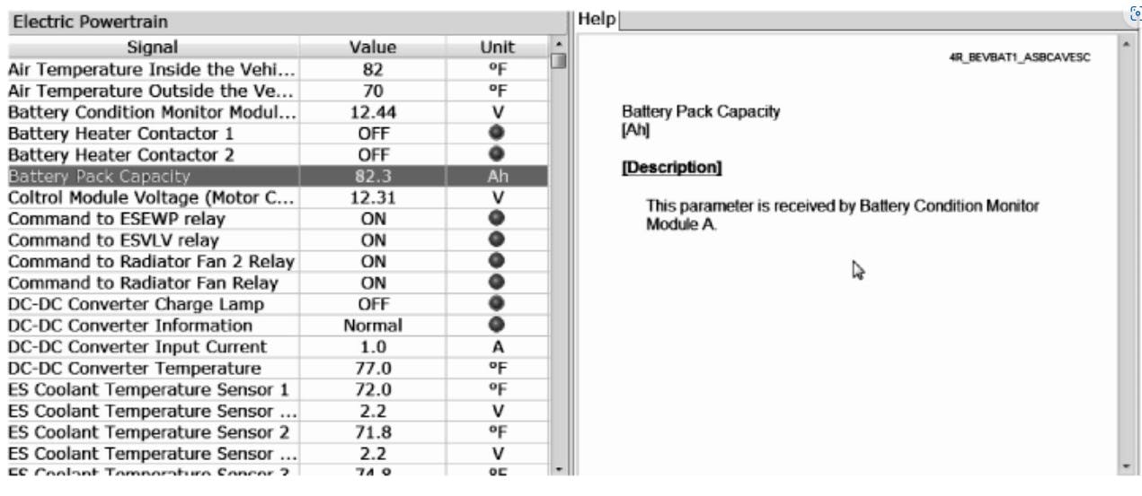 In i-HDS, refer to Battery Pack Capacity in the Electric Powertrain data list.