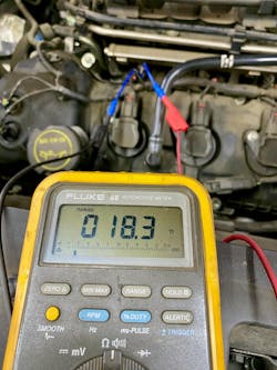 Figure 2 — Fluke 88 Multimeter, injector resistance check Figure 2 — Fluke 88 Multimeter, injector resistance check