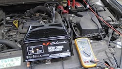 Here you can see a battery holds a nice 12.8V charge with the ignition on, and the charger in the 10A charging mode. Here you can see a battery holds a nice 12.8V charge with the ignition on, and the charger in the 10A charging mode.
