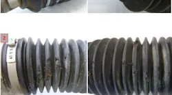 Water ingress at a damaged boot can result in rattle/hum noise.